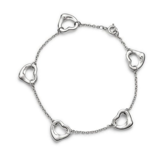 Tiffany & Co. Jewelry - Tiffany & Co. Elsa Peretti 5 Open Heart Charm Bracelet in Sterling Silver 7"